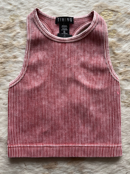 Washed Rose Ribbed Crop