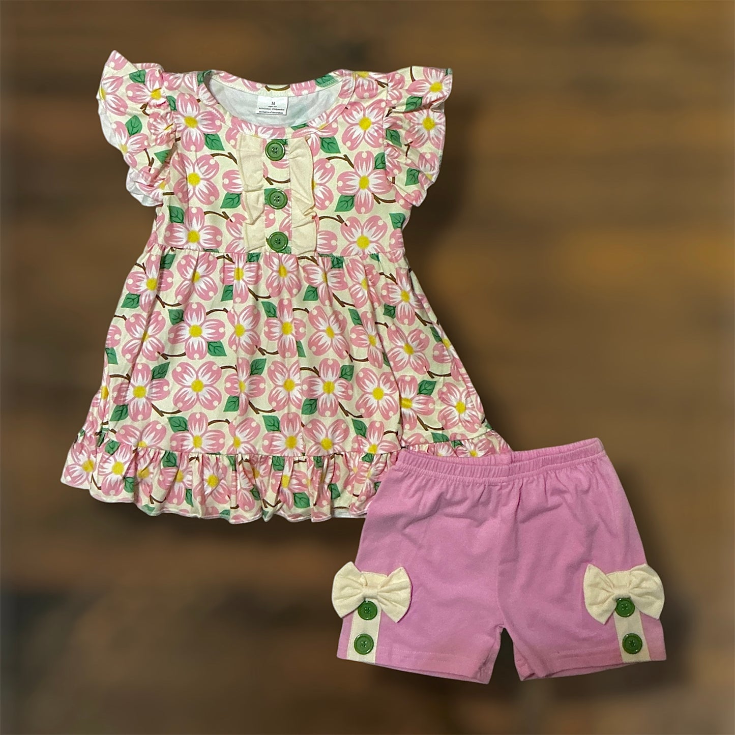 Pink and Green Floral Short Set