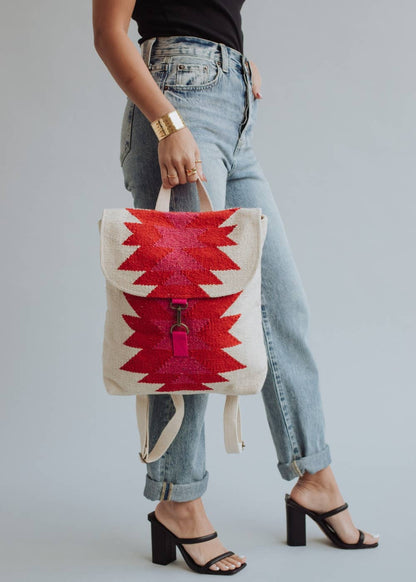 “Texas” - Cream, Red & Pink Aztec Backpack