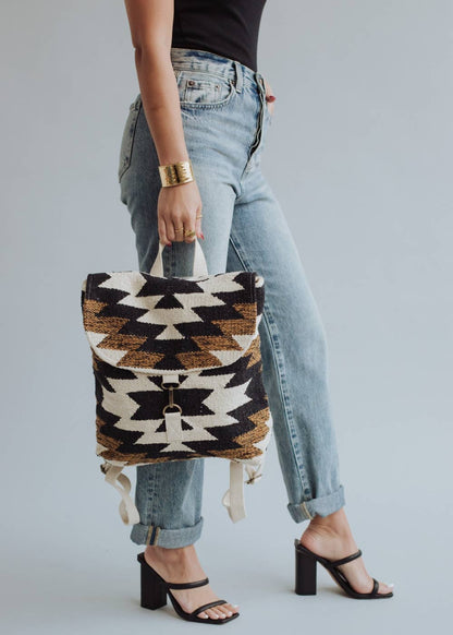 “New Mexico” - Black, White & Brown Aztec Backpack