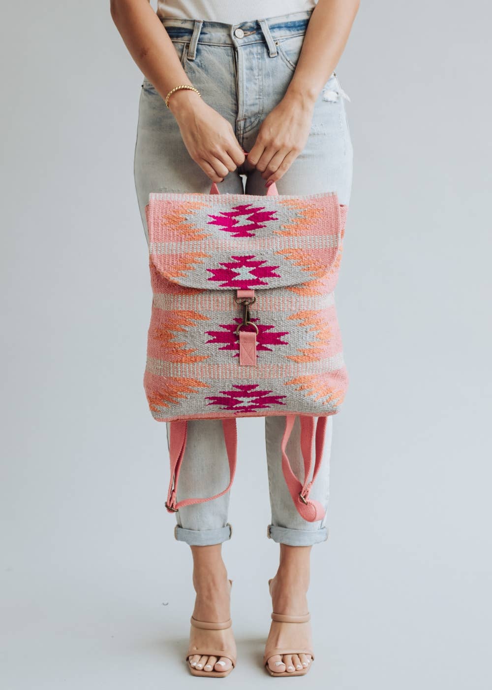 “Oklahoma” - Orange, Bright Pink & Slate Aztec Backpack