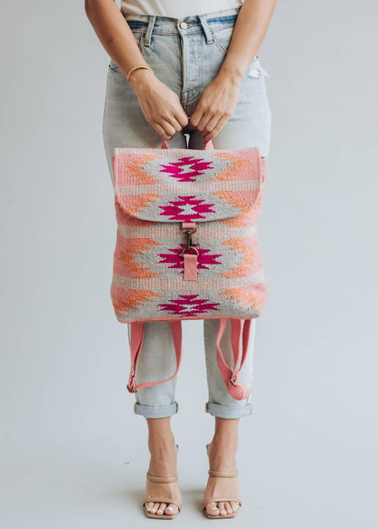 “Oklahoma” - Orange, Bright Pink & Slate Aztec Backpack