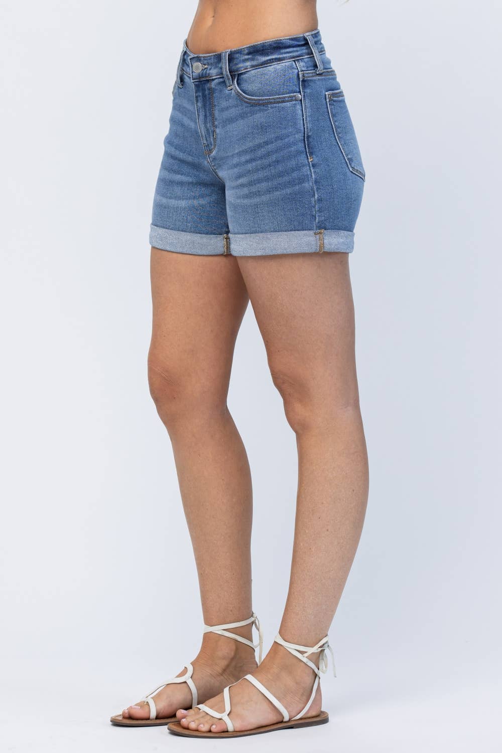“Ava” - Midrise Medium Wash Cuffed Shorts
