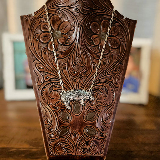 Tooled Pig Necklace