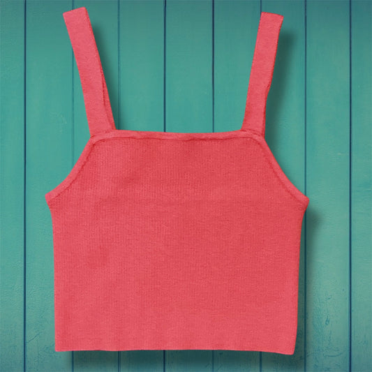 Pink Ribbed Sweater Crop Top