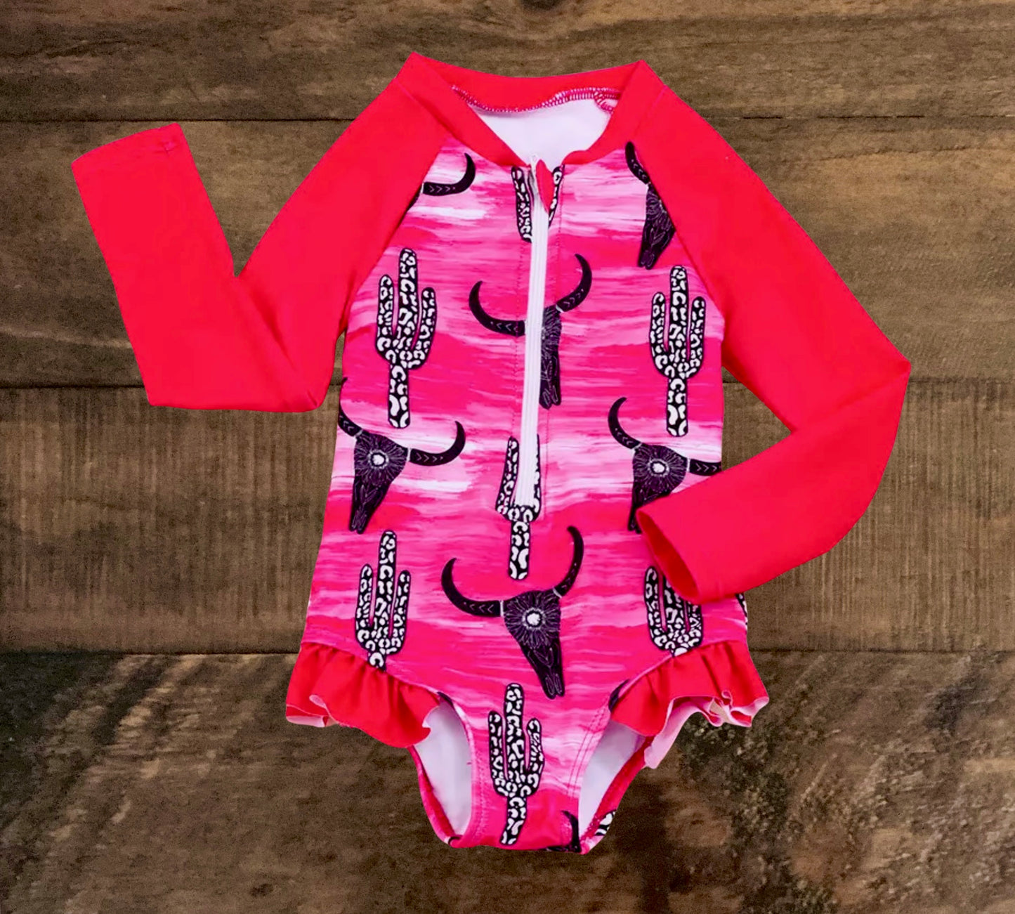 Red and Pink Western One Piece Swimsuit