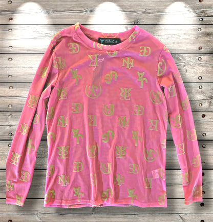 Burnout Pink Brand Mesh Top