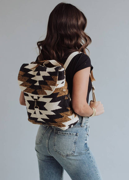 “New Mexico” - Black, White & Brown Aztec Backpack