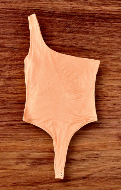 One Shoulder Peach Bodysuit