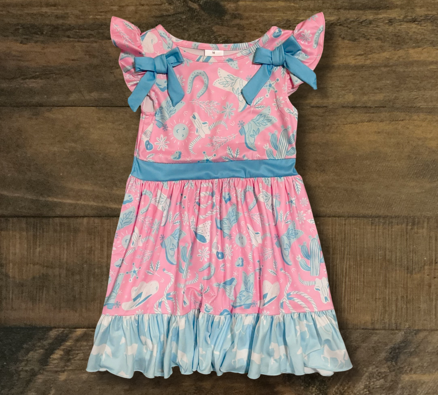Pink and Blue Western Print Dress