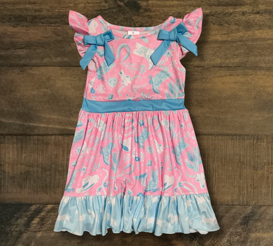 Pink and Blue Western Print Dress