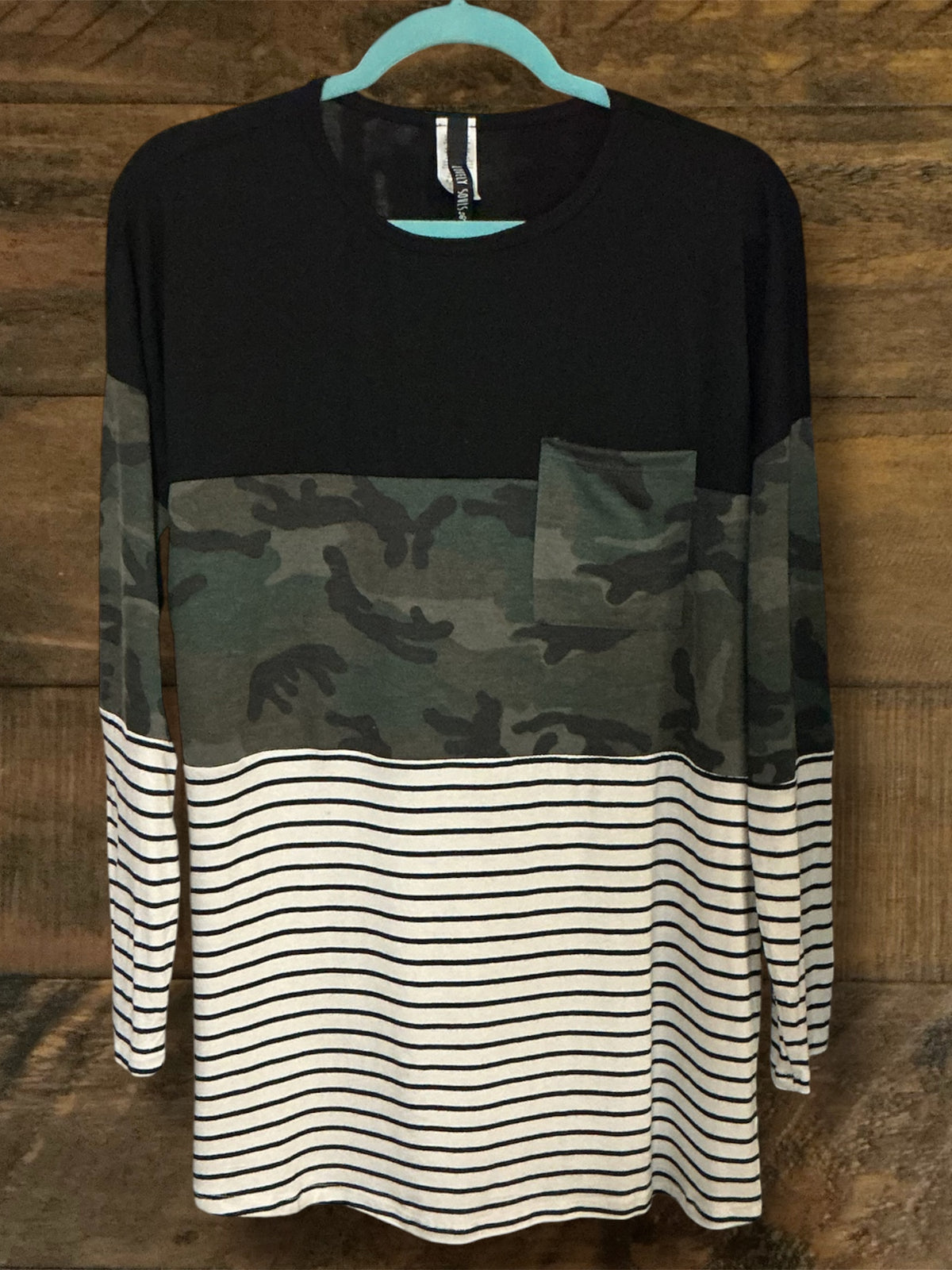 Black/Camo/Stripes Top