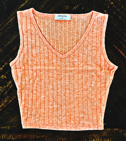 Orange Ribbed Crop Top