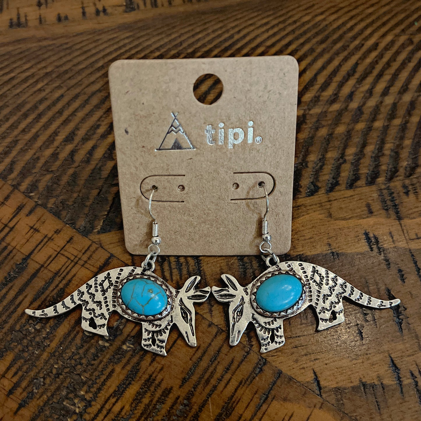Armadillo and Center Turquoise Stone Earrings
