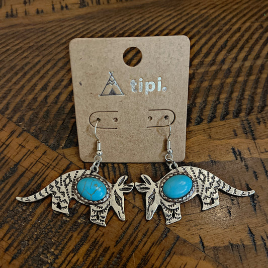 Armadillo and Center Turquoise Stone Earrings