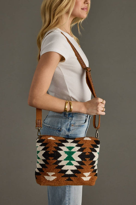 “Montana” - Brown, Black, Green & White Western Crossbody