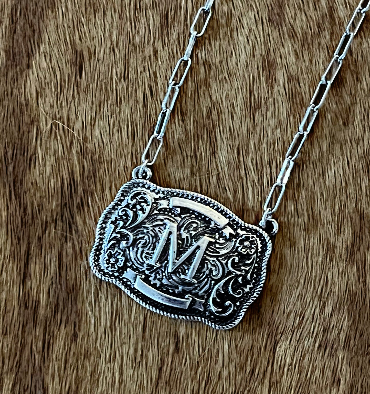 Silver Buckle Initial Necklace