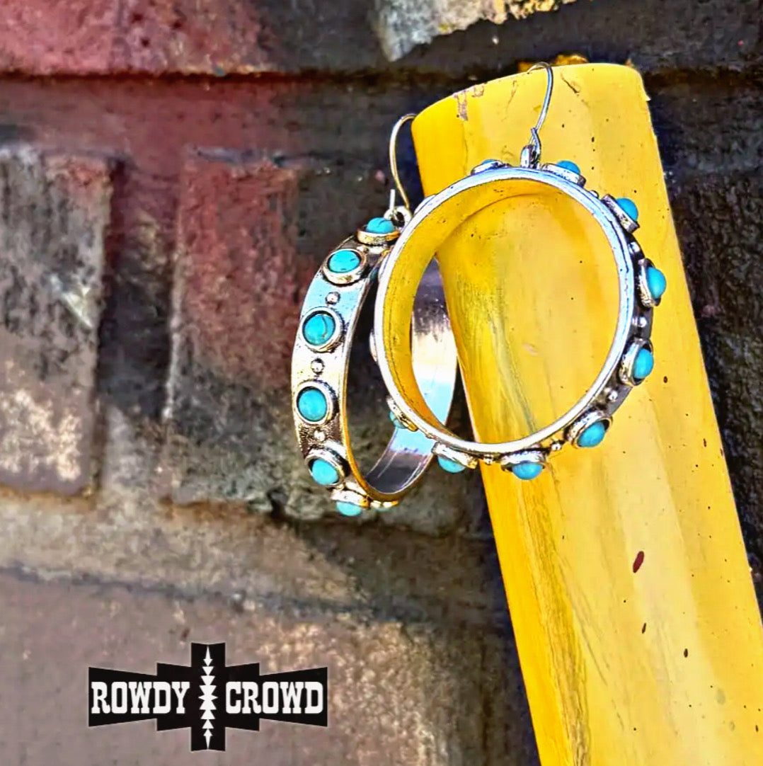 Silver and Turquoise Colored Stones Hoop Earrings