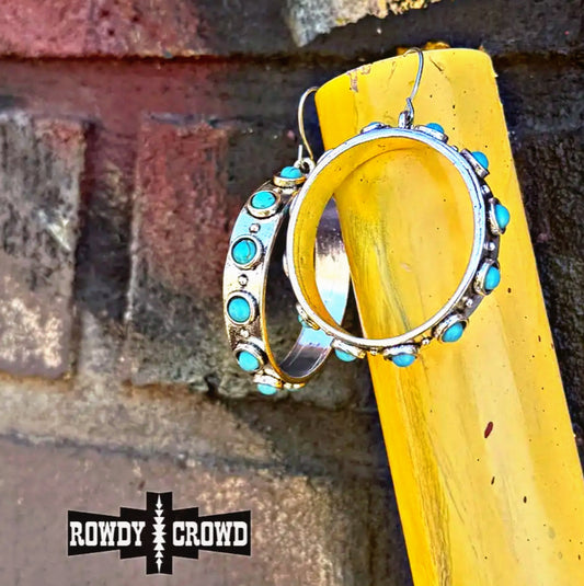 Silver and Turquoise Colored Stones Hoop Earrings