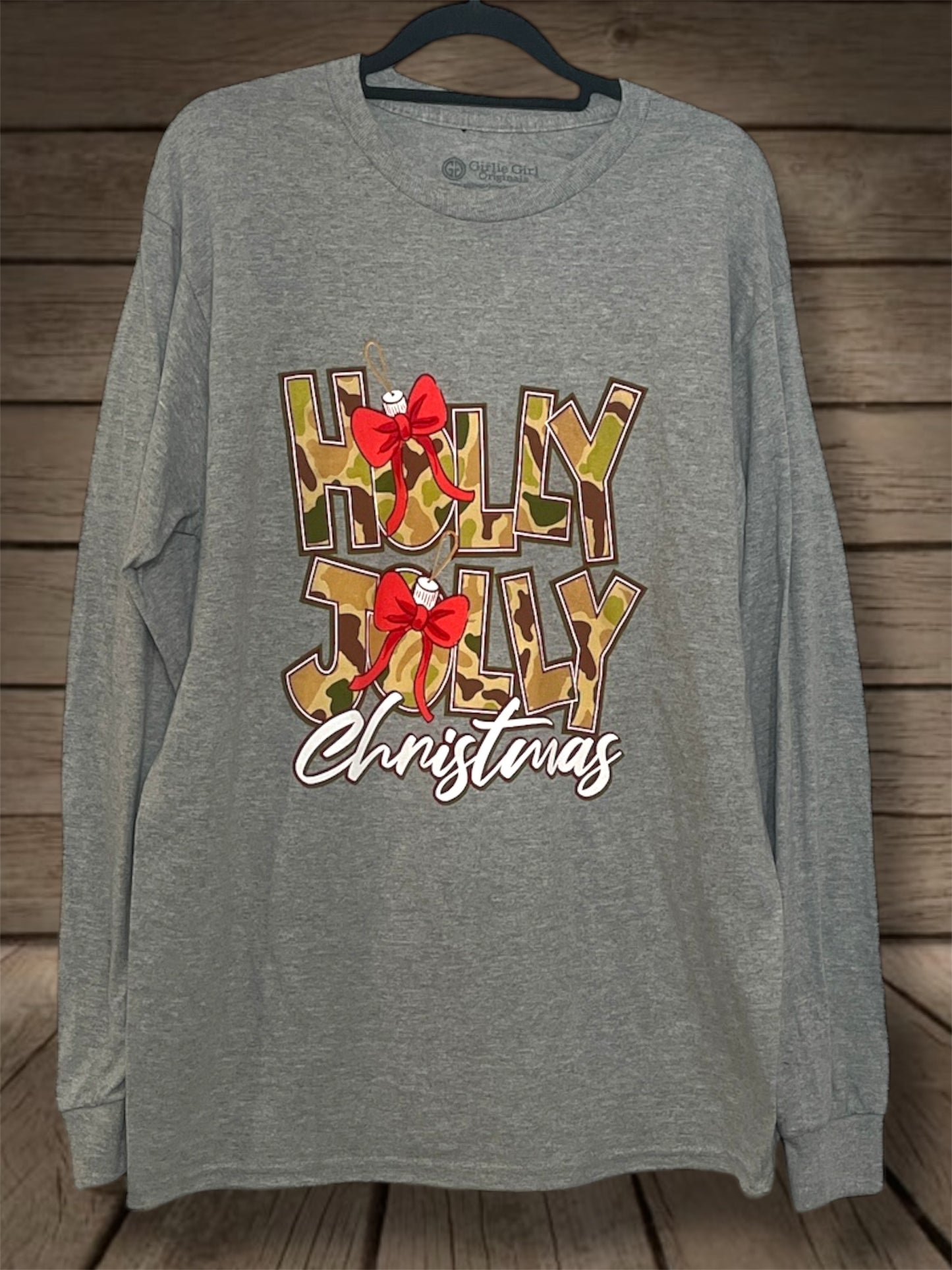 Holly Jolly Camo Letters Long Sleeved T-Shirt