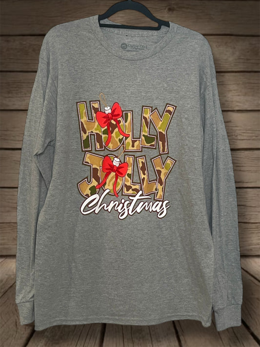 Holly Jolly Camo Letters Long Sleeved T-Shirt