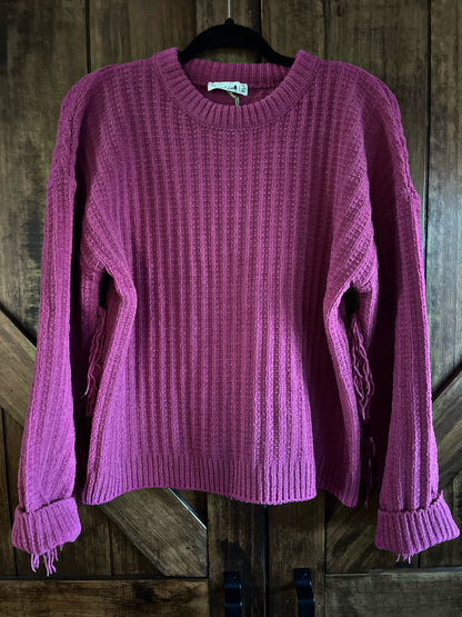 Pink Fringe Sleeve Sweater