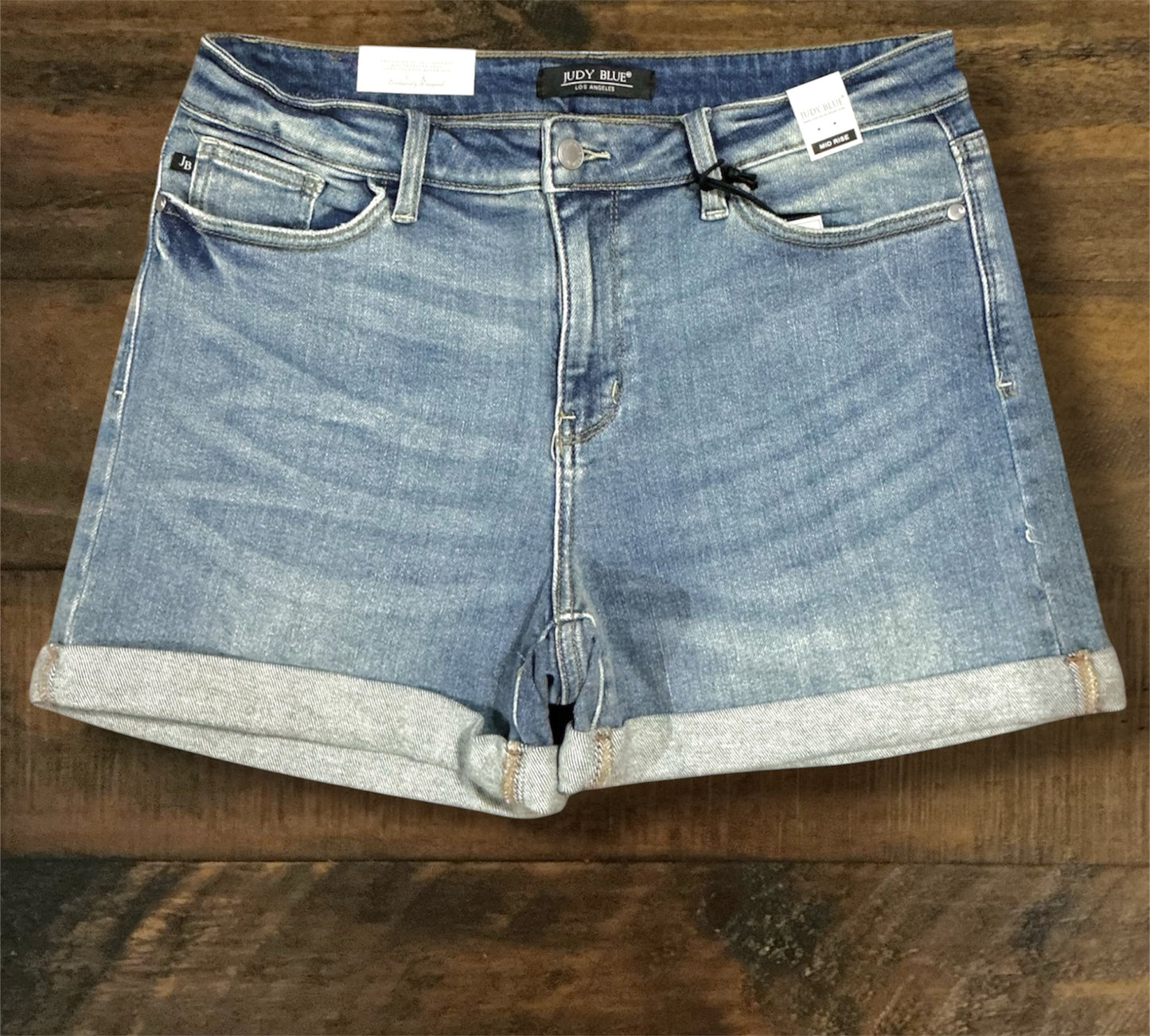 “Ava” - Midrise Medium Wash Cuffed Shorts