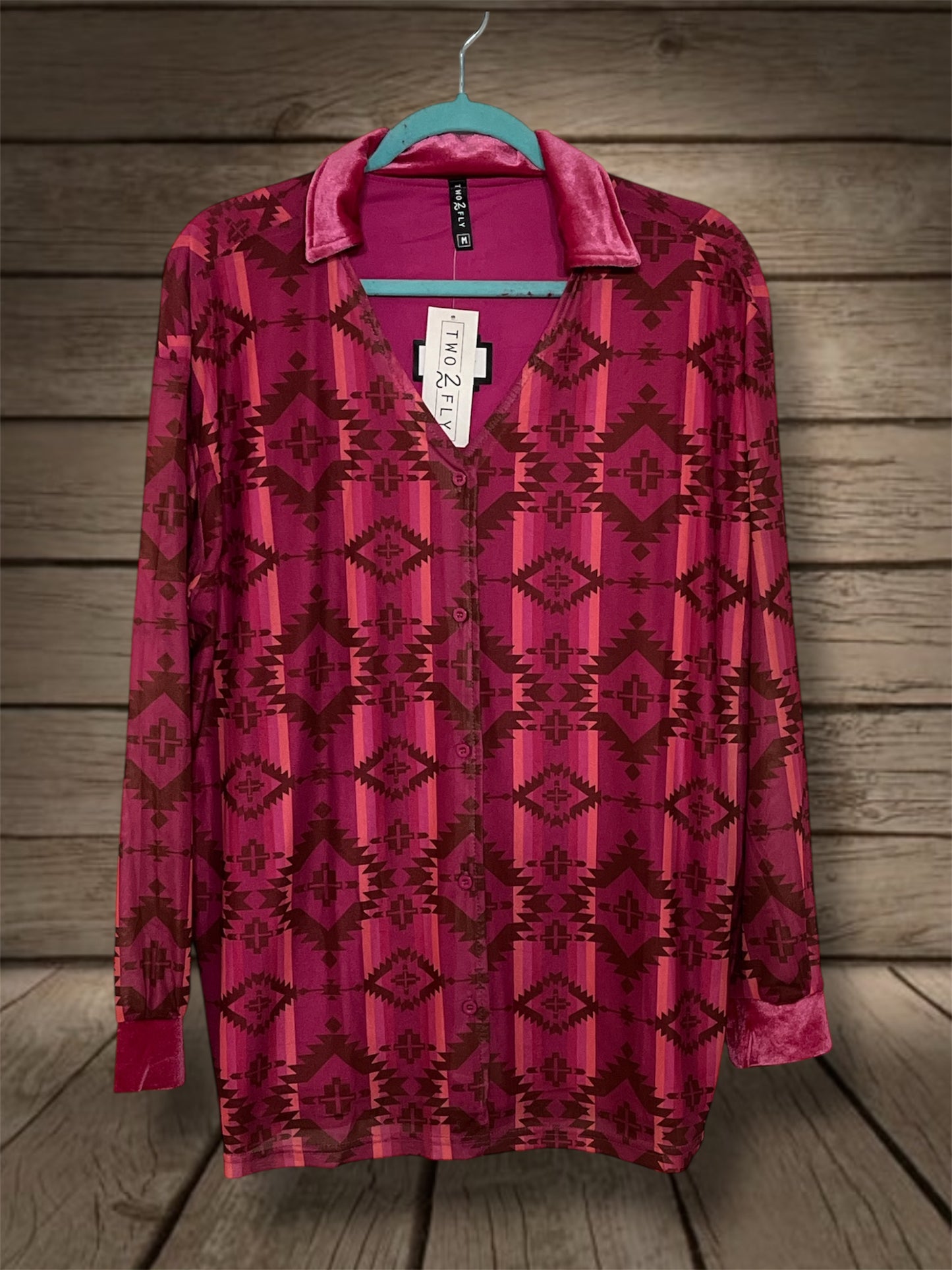 Pink Aztec Print Button Up