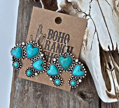 Heart/Turquoise Squash Blossom Earrings