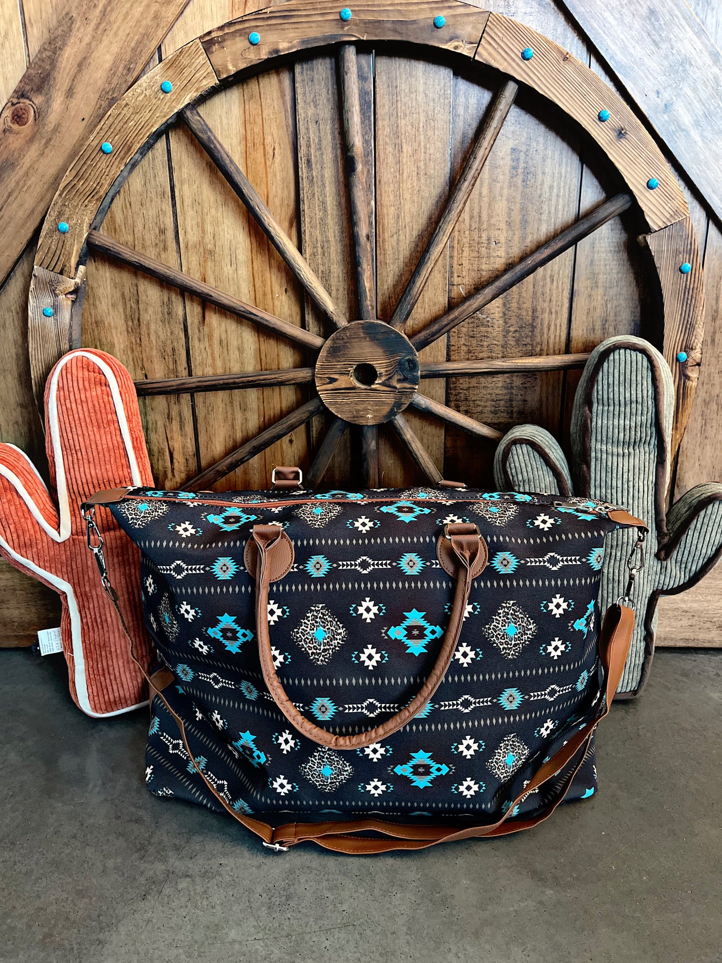 Black/Teal Aztec Overnight Bag