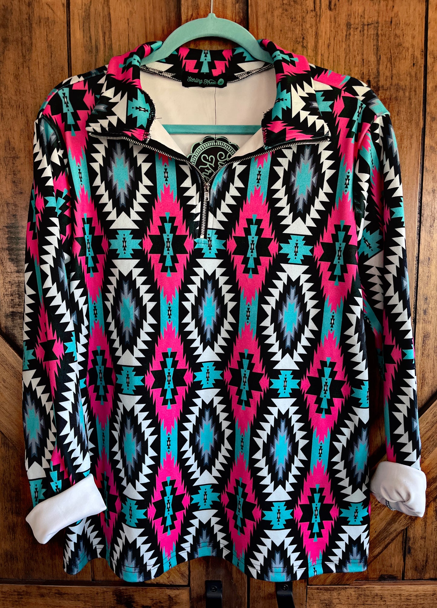 Pink/Teal/White Aztec Pullover