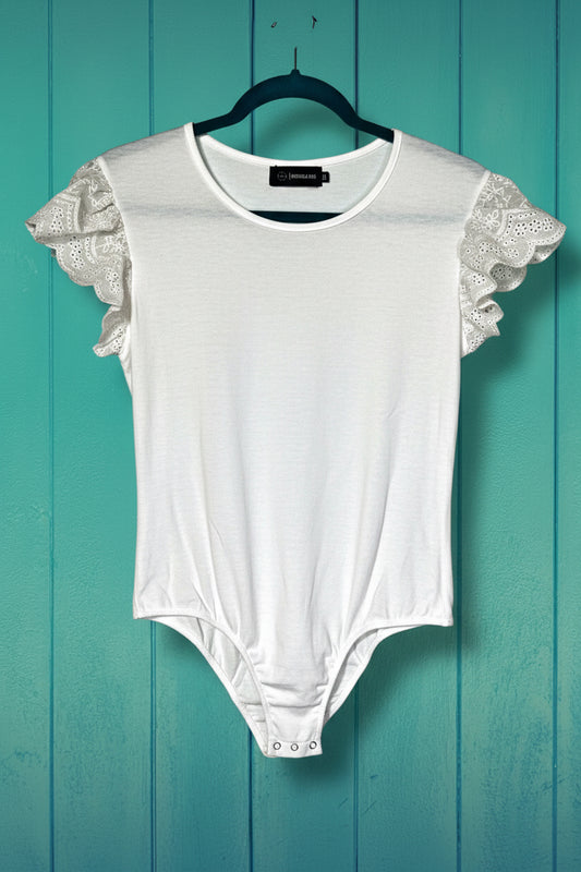 White Ruffle Sleeve Bodysuit