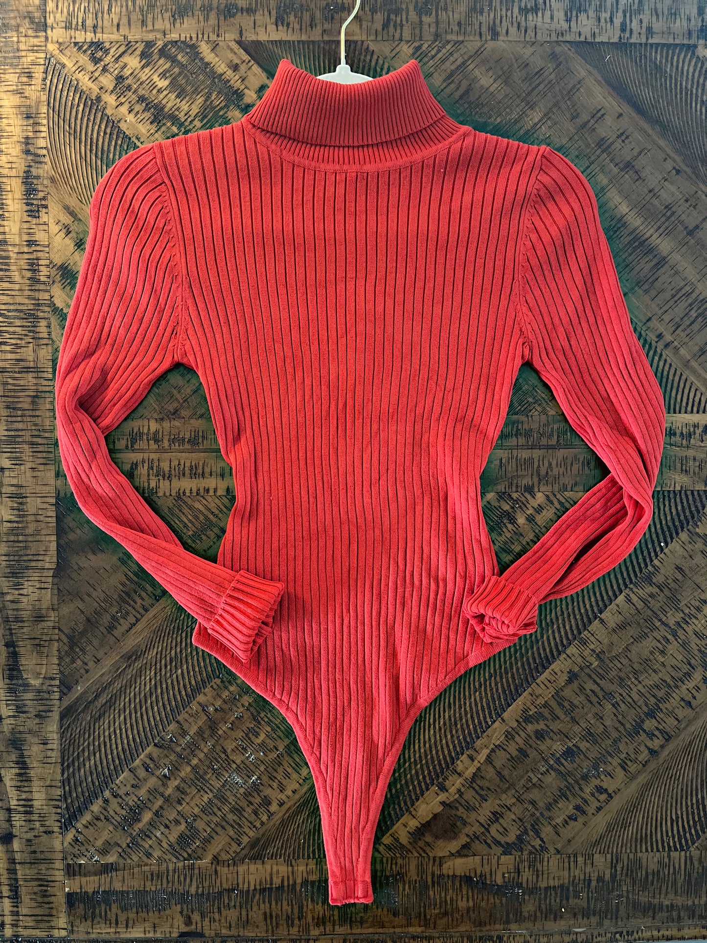 Red Ribbed Turtleneck Bodysuit