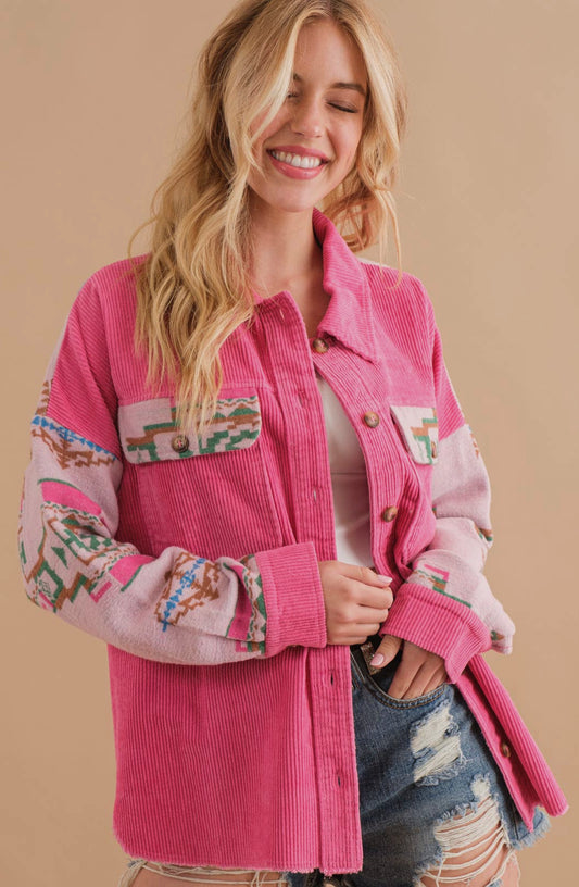 Pink Aztec Corduroy Shacket