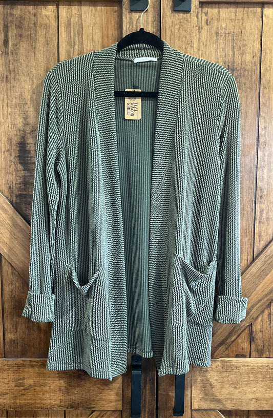 Olive Ribbed Cardigan