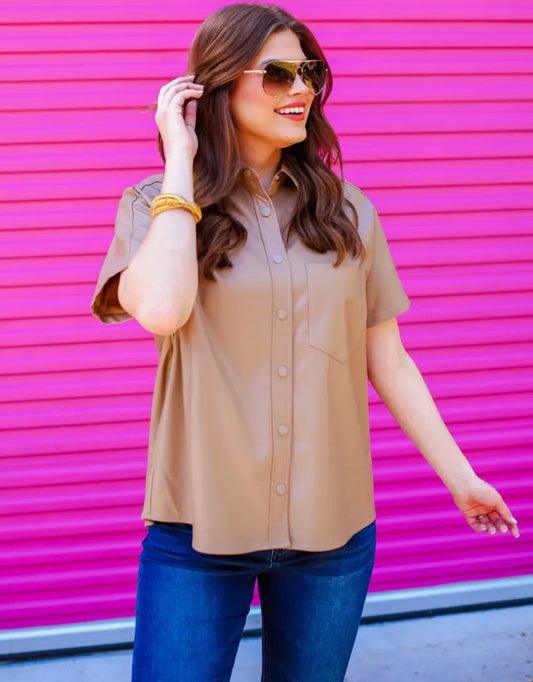 Taupe Faux Leather Top