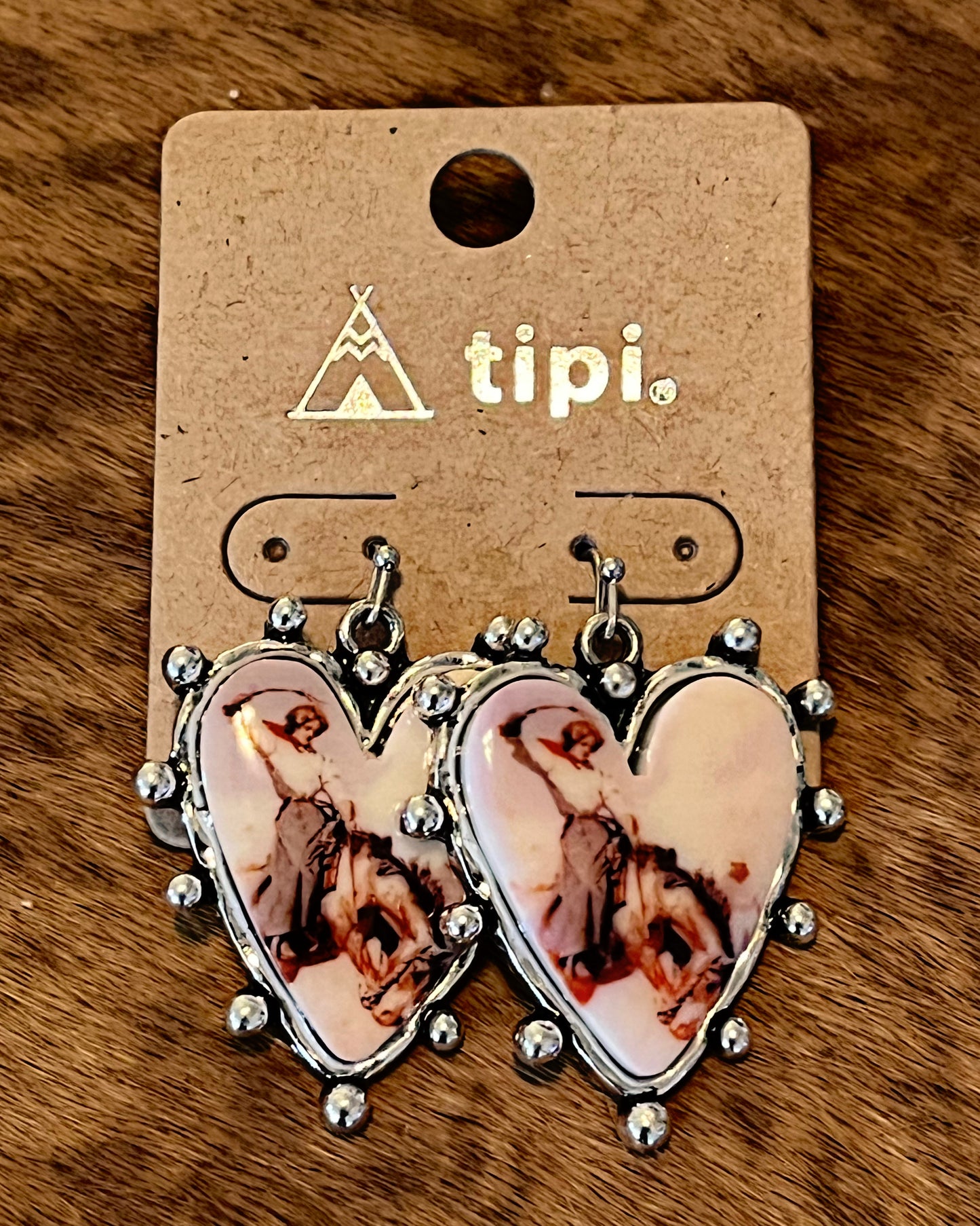 Pink Heart & Cowgirl Scene Earrings