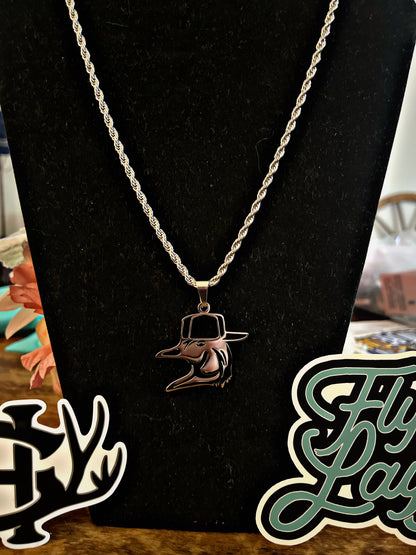Stainless Steel Duck with Hat Necklace