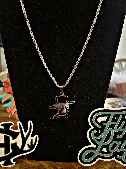 Stainless Steel Duck with Hat Necklace