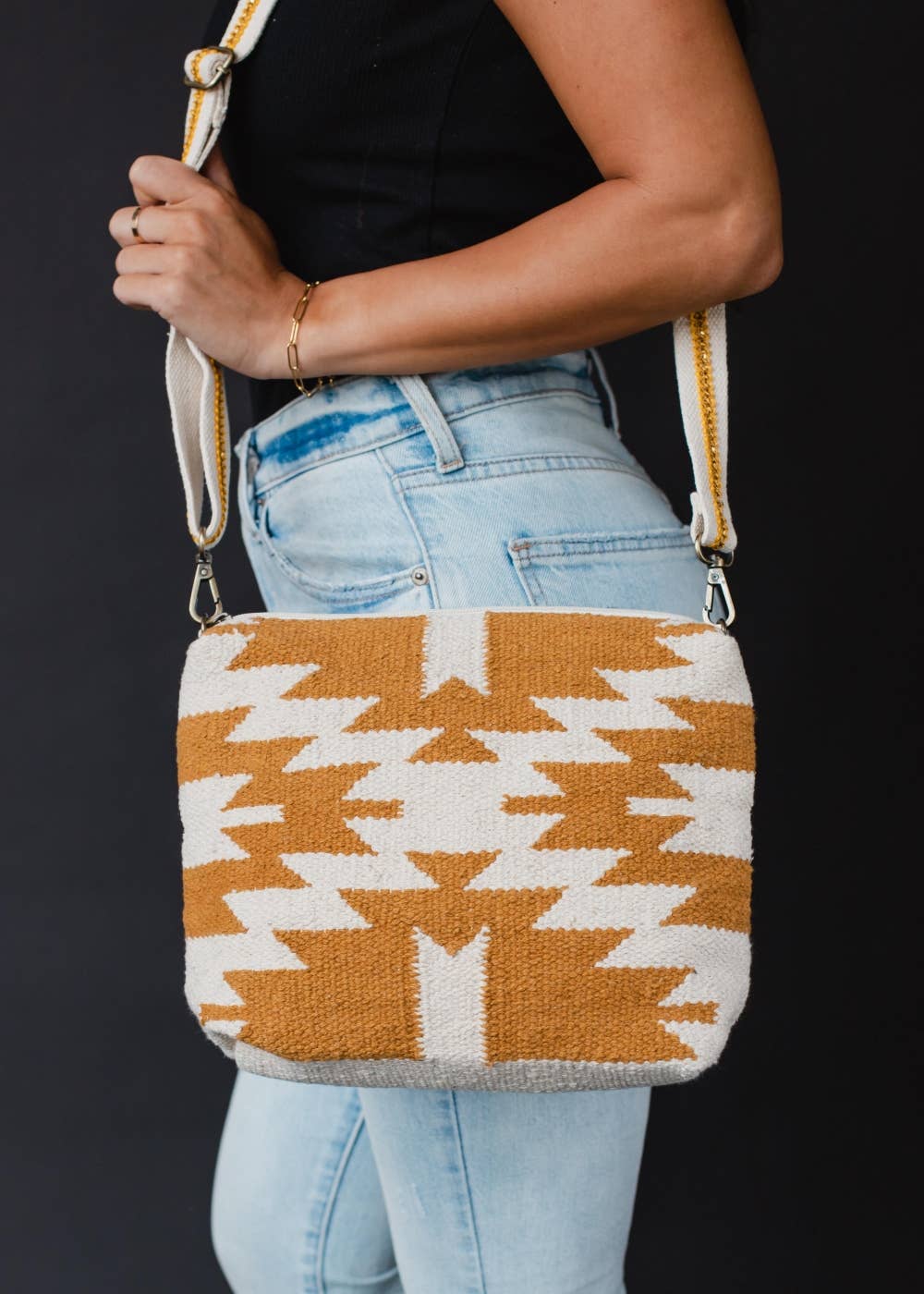 “Oregon” - Cream & Camel Aztec Crossbody