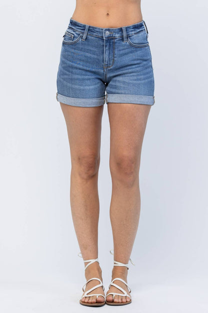 “Ava” - Midrise Medium Wash Cuffed Shorts