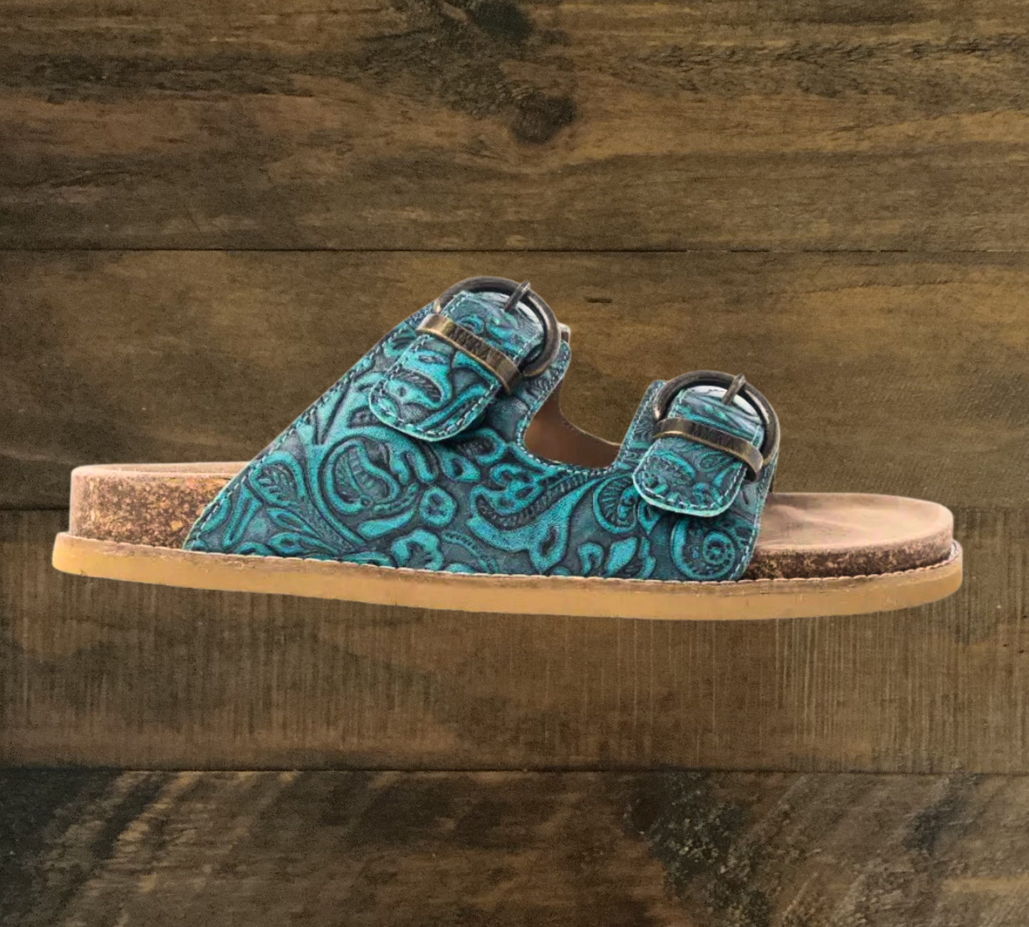 Teal Leather Tooled Sandals