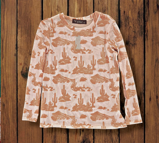 Light Pink Desert Burnout Mesh Top