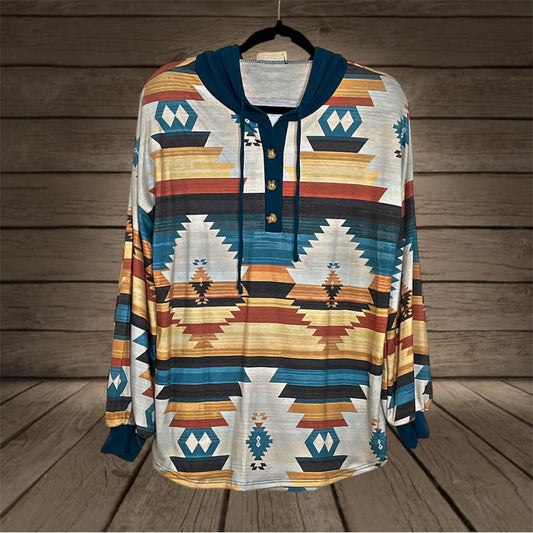Teal/Aztec Hoodie