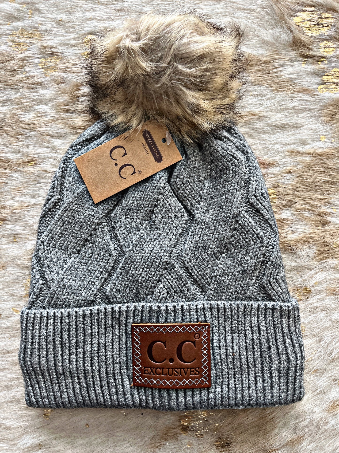 Grey Geometric Beanie