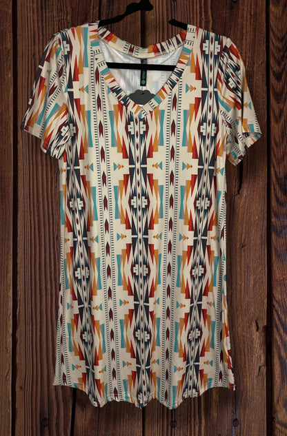 Cream/Pink Aztec Dress