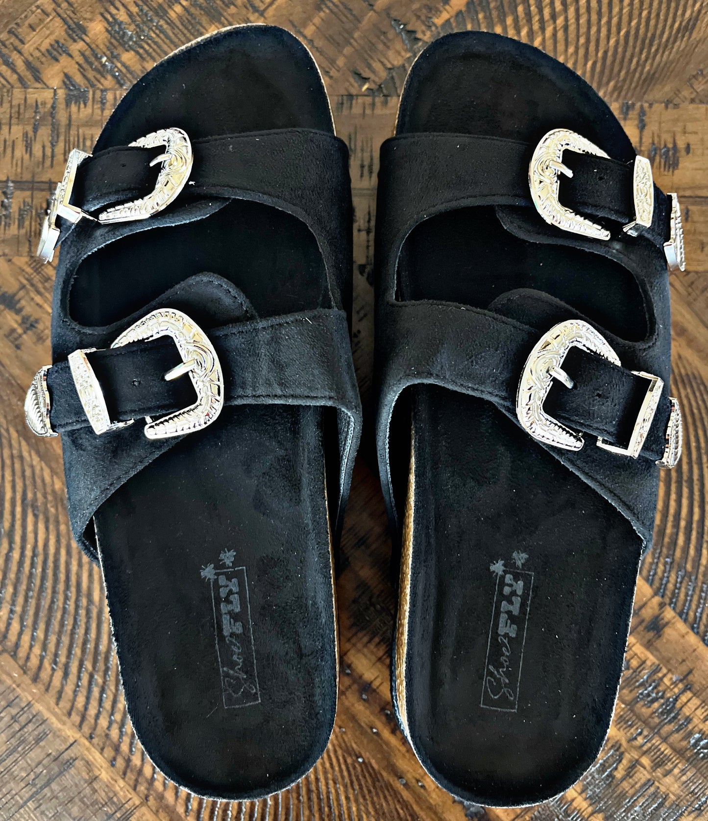 Black Western Buckle Sandals