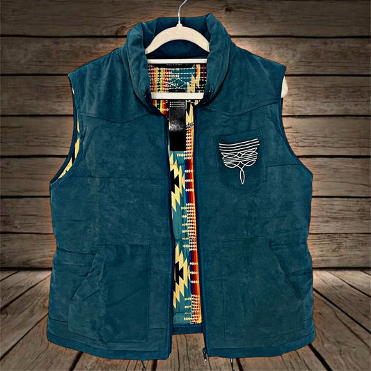 Teal Puffer Boot Stitch and Aztec Detailed Vest