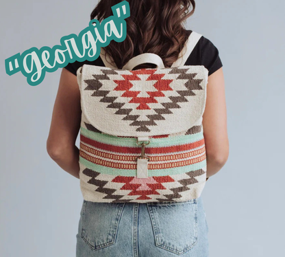 “Georgia” - Beige, Brown & Red Aztec Backpack
