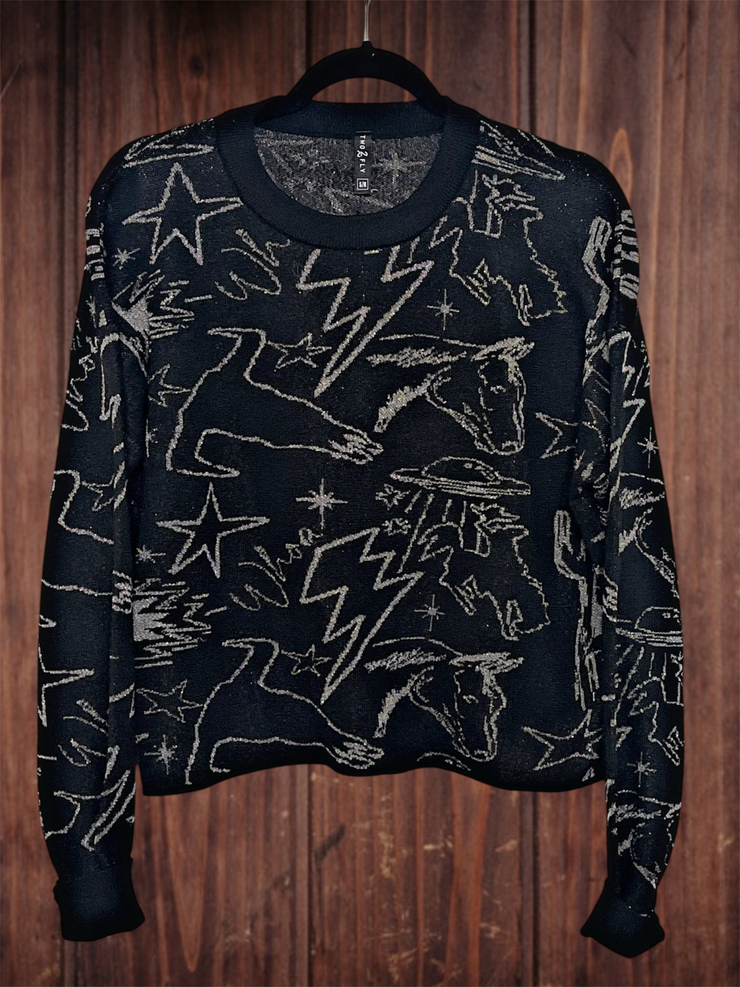 Western Print Crop Sweater